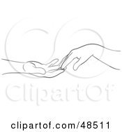 Royalty Free RF Clipart Illustration Of A Black And White Outline Of Hands Gently Touching