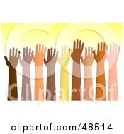 Poster, Art Print Of Group Of Raised Hands Of Different Ethnic Groups