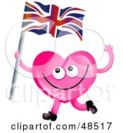 Poster, Art Print Of Pink Love Heart Waving A Union Jack Flag
