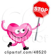 Poster, Art Print Of Pink Love Heart Holding A Red Stop Sign