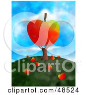 Poster, Art Print Of Apple Tree With Fruits Falling On The Hill Top