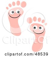 Royalty Free RF Clipart Illustration Of A Pair Of Two Happy Faced Foot Prints by Prawny #COLLC48539-0089
