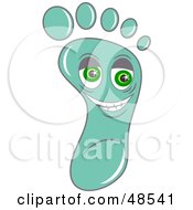 Royalty Free RF Clipart Illustration Of A Happy Green Foot Print With A Smiley Face