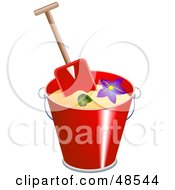 Poster, Art Print Of Spade In A Bucket With Sand Shells And A Starfish