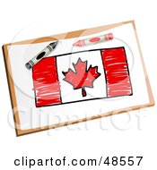 Crayons Resting On A Drawing Of The Maple Leaf Flag