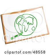 Poster, Art Print Of Green Crayon Resting On A Globe Drawing