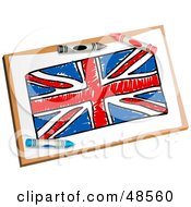 Poster, Art Print Of Crayons Resting On A Drawing Of The Union Jack Flag