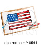Poster, Art Print Of Crayons Resting On A Drawing Of The American Flag