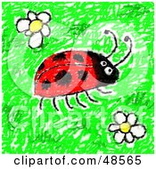 Poster, Art Print Of Childs Drawing Of A Ladybug And Flowers