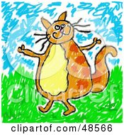 Poster, Art Print Of Childs Drawing Of An Orange Cat Walking Upright