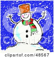 Poster, Art Print Of Childs Drawing Of A Happy Snowman