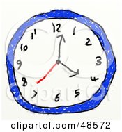 Childs Drawing Of A Blue Wall Clock