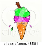 Royalty Free RF Clipart Illustration Of A Childs Sketch Of A Double Scoop Ice Cream Cone by Prawny
