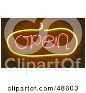 Royalty Free RF Clipart Illustration Of A Lit Open Neon Sign On Brown
