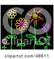 Poster, Art Print Of Colorful Stick Flowers In A Garden On Black