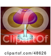Royalty Free RF Clipart Illustration Of An Illuminated Lamp With A Purple Shade On A Table