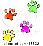 Poster, Art Print Of Colorful Sketched Paw Prints