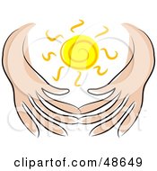 Royalty Free RF Clipart Illustration Of A Gentle Pair Of Hands Protecting The Sun by Prawny