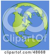 Royalty Free RF Clipart Illustration Of A Blue Background With An Earth Outline And Green Continents