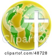 Poster, Art Print Of White Cross Cut Out Of A Green And Yellow Globe