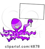 Smiley Octopus Holding A Blank Sign Clipart
