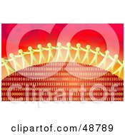Poster, Art Print Of Paper People Standing Over An Arch Of Red And Gold Binary Code