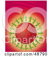 Royalty Free RF Clipart Illustration Of Green Paper People Surrounding A Red Planet On A Binary Background