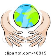 Royalty Free RF Clipart Illustration Of Human Hands Shielding Planet Earth From Even More Pollution