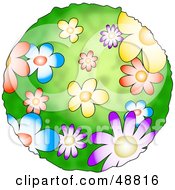 Poster, Art Print Of Green Planet Covered In Colorful Flowers