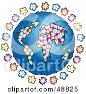 Poster, Art Print Of Floral World Globe With Blue Seas