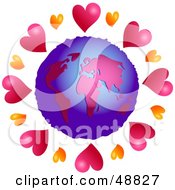 Poster, Art Print Of Globe Surrounded By Hearts