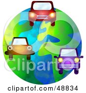 Royalty Free RF Clipart Illustration Of Cars Driving Over A Globe