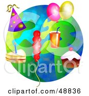 Poster, Art Print Of Party Objects Over A Globe