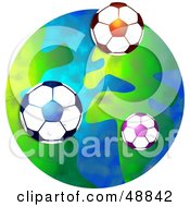 Royalty Free RF Clipart Illustration Of Soccer Balls Over A Globe