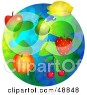 Poster, Art Print Of Fruity World With Apples Pears Strawberries Cherries Lemons And Oranges