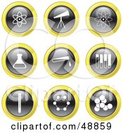 Poster, Art Print Of Digital Collage Of Black White And Yellow Science Icons