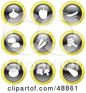 Poster, Art Print Of Digital Collage Of Black White And Yellow Vegetable Icons