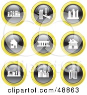 Poster, Art Print Of Digital Collage Of Black White And Yellow Architecture Icons