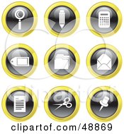 Digital Collage Of Black White And Yellow Office Icons