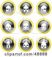 Poster, Art Print Of Digital Collage Of Black White And Yellow House Icons