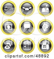 Poster, Art Print Of Digital Collage Of Black White And Yellow Electronic And Common Communication Icons