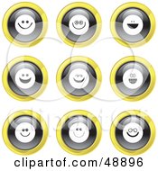 Poster, Art Print Of Digital Collage Of Black White And Yellow Smiley Face Icons