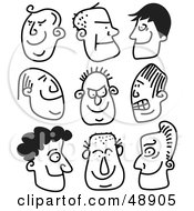 Royalty Free RF Clipart Illustration Of A Digital Collage Of Black And White Guy Stick People Faces