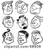 Royalty Free RF Clipart Illustration Of A Digital Collage Of Black And White Adult Male Stick People Faces