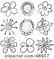 Royalty Free RF Clipart Illustration Of A Digital Collage Of Black And White Flower Sketches