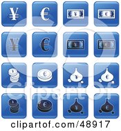 Poster, Art Print Of Digital Collage Of Square Blue Black And White Currency Icons