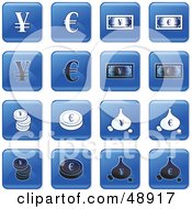 Royalty Free RF Clipart Illustration Of A Digital Collage Of Square Blue Black And White Currency Icons