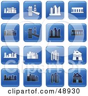 Poster, Art Print Of Digital Collage Of Square Blue Black And White Architecture Icons
