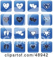 Poster, Art Print Of Digital Collage Of Square Blue Black And White Heart Icons