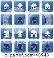 Poster, Art Print Of Digital Collage Of Square Blue Black And White Home Icons